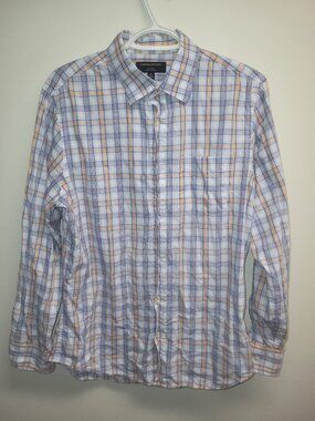 Banana Republic Slim Fit Men's Plaid Button Up Shirt Size Medium Blue Orange